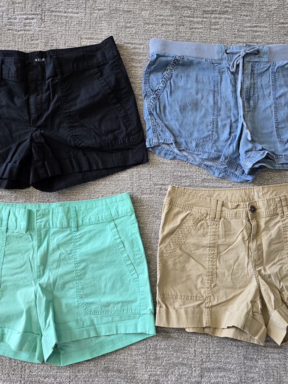 a.n.a Women's Mint, Black, Light Blue & Tan Cotton Shorts Set